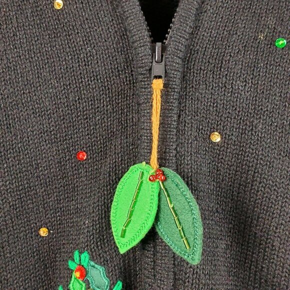 Heirloom Collectibles Christmas Collection Beaded Zip Sweater Sz M Detach Collar - Picture 7 of 9